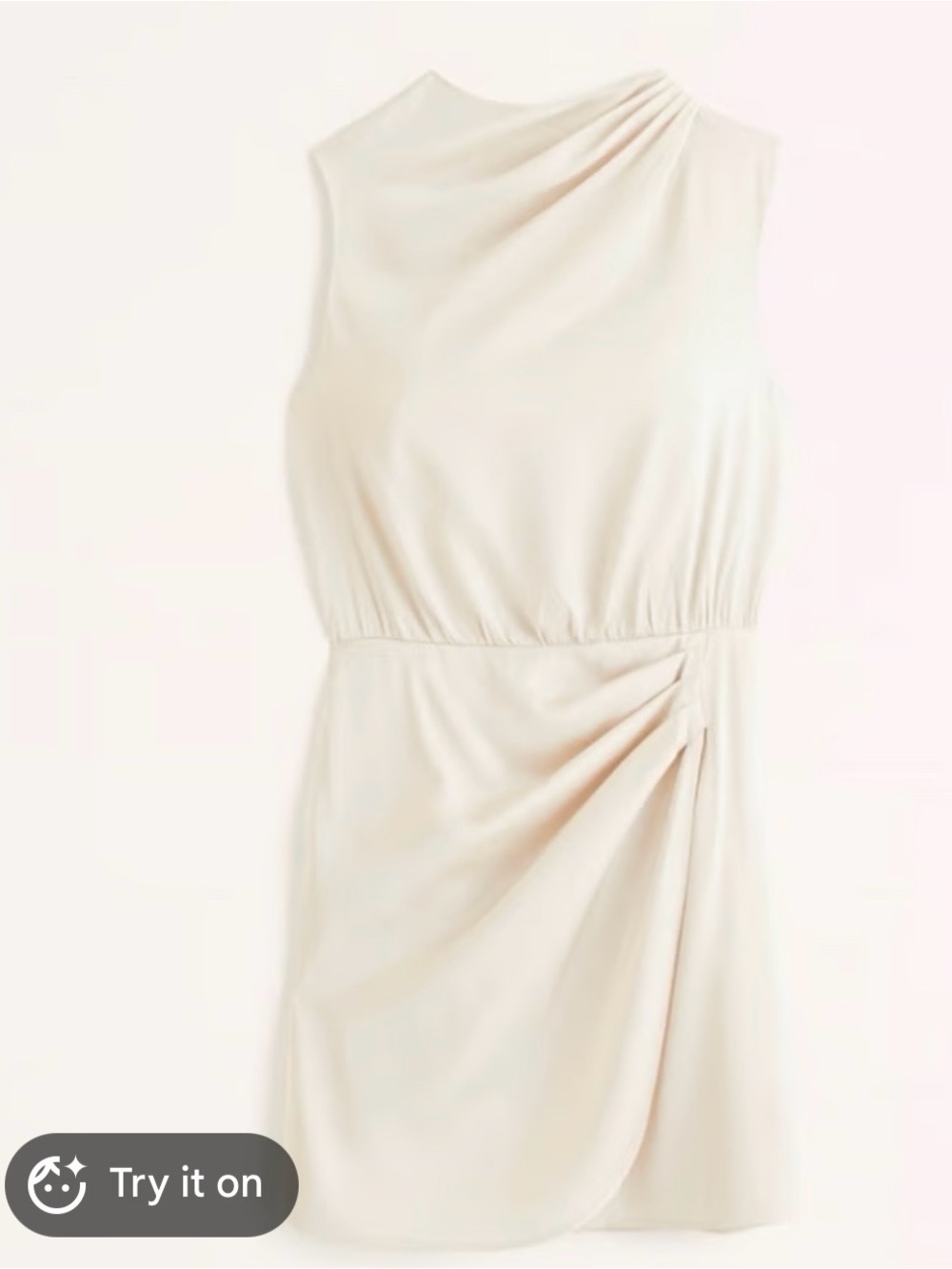 Abercrombie & Fitch Satin Sleeveless Draped Mini Dress in Cream - Picture 2 of 4